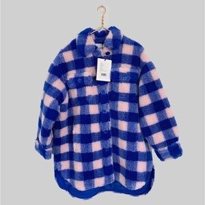 Stand‎ Studio NWT US 4 French 36 Blue Pink Sherpa Teddy Jacket Sabi Revolve